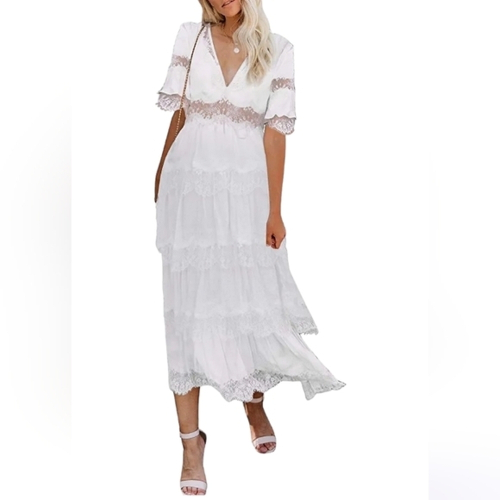 BLENCOT White Boho Maxi Dress NWT Wedding Guest, Summer, Beach S